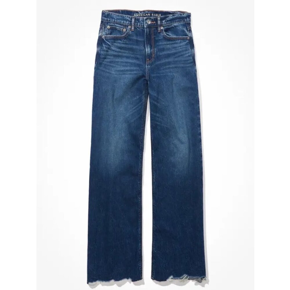 American Eagle Dreamy Drape Super High Rise Baggy Wide Leg Dark Wash Jeans 12R